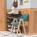 Wooden Table And Blue Chair Set In Entryway With Shoe Rack