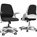Modern Office Chair with Mesh Backrest Gray Seat White Armrests and Five-Star Wheeled Base