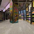 Modern Supermarket Interior With Open Shelves Product Display And Lighting
