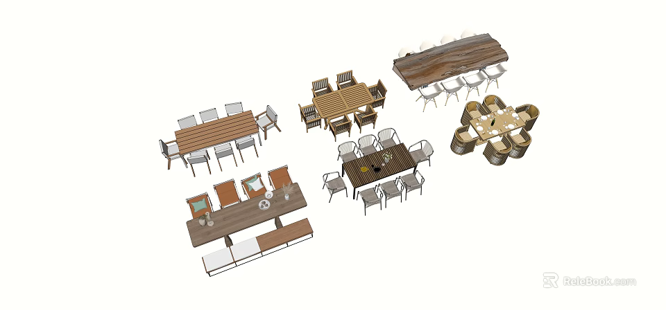 Various Modern Wooden Outdoor Tables with Matching Chairs for Patio Garden Settings 3d model 
