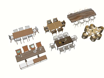 Various Modern Wooden Outdoor Tables with Matching Chairs for Patio Garden Settings 3d model
