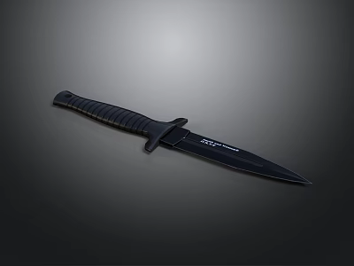 Black Military Tactical Knife With Textured Non Slip Handle And Sharp Blade 3d model