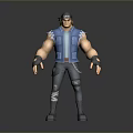 3D Muscular Male Character Standing In Blue Sleeveless Vest Cap Wrist Guards Distressed Jeans