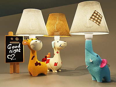 Unique Animal Shaped Table Lamps with Giraffe Dog Elephant Designs for Kids Room 3d model