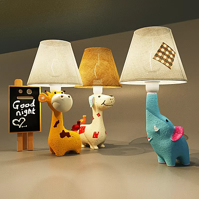 Unique Animal Shaped Table Lamps with Giraffe Dog Elephant Designs for Kids Room 3d model