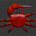 Vibrant Red Crab 3D Model With Detailed Pincers And Textured Exoskeleton
