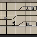 Minimalist Modern Beige Bookshelf With Open Layered Design And Decorative Ornaments