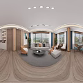 Modern Hotel Lobby With Sofa Coffee Table TV Marble Wall And Wooden Elements