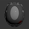 Futuristic Metallic Helmet With Red Visor And Shiny Reflective Surface Design