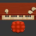 Red Upright Piano With Stool And Candle Decorations On Top