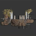 Floating Rock Platform Design With Circular Structure Columns Trees And Rooftop