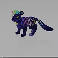 Vibrant Fantasy Creature With Blue Body Neon Stripes Green Head Yellow Eyes And Star Collar