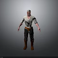 Man with White Hair Wearing White Shirt Brown Belt Black Pants and Red Boots