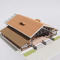 Industrial Factory Building With Wooden Structure Large Roof Open Design Canopy And Outdoor Area