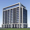 Modern Multi Storey Building Exterior With Light Colored Facade Dark Accents And Grid Roof Design