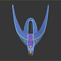 Futuristic Blue And Purple Aircraft With Wing Shaped Structure Solar Panel And Golden Accents