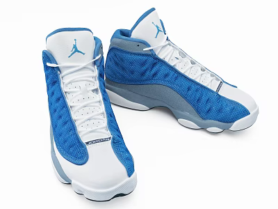 High Top Blue And White Sports Shoes With Mesh Texture Jumpman Logo And Sporty Design 3d model