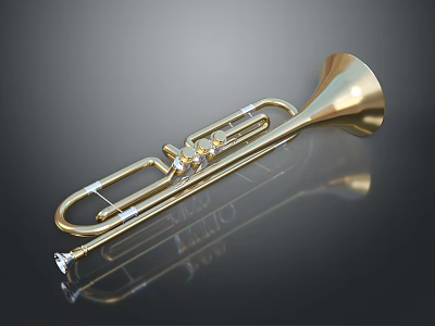 Elegant Golden Trombone As Household Musical Instrument With Shiny Reflective Finish 3d model