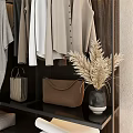 Modern Elegant Wardrobe Interior With Hanging Clothes Folded Towels Wooden Drawers And Mirror