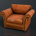 Vintage Brown Leather Armchair With Stitching Details And Worn Texture