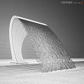 Silver Circular Ring Structure With Water Flowing And Drops On Reflective Surface