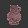 Artisanal Carved Terracotta Pitcher With Intricate Floral Patterns And Handle