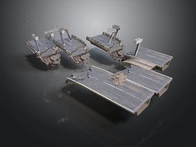 Wooden Platform Structures With Support Posts And Multiple Deck Sections 3d model