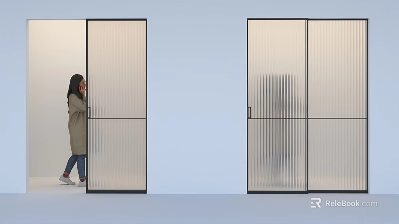 Modern Sliding Doors with Vertical Stripe Glass and Black Frame in Interior Design 3d model 