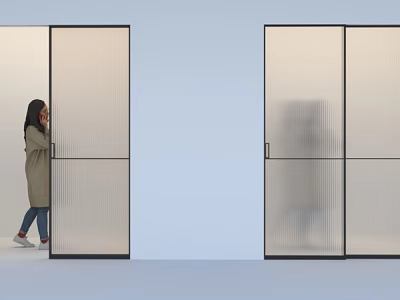 Modern Sliding Doors with Vertical Stripe Glass and Black Frame in Interior Design 3d model