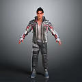 3D Male Character Model With Silver Red Decorated Jacket And Black Pants Standing Pose