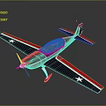 Blue and Red Airplane Model Featuring White Stars Propeller and Red Stripe Wings
