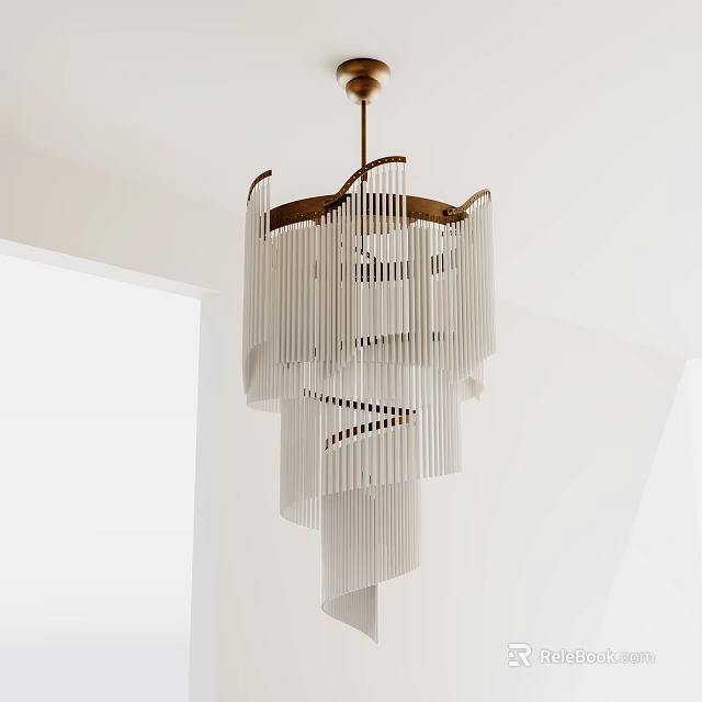 Unique Shaped Modern Chandelier with Multi layer White Stripes and Metal Frame 3d model