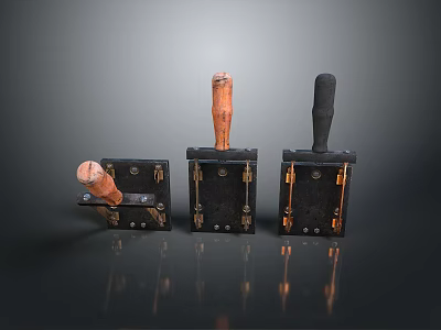 Vintage Computer Accessories Featuring Three Devices With Wooden And Black Handles Retro Design 3d model