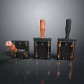 Vintage Computer Accessories Featuring Three Devices With Wooden And Black Handles Retro Design