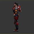 Human Character In Red Silver Mecha Suit With Biological Features Standing Futuristic Design