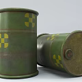 Two Green Metal Drums With Yellow Cross Symbols As Industrial Storage Equipment