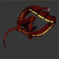 Red Chinese Dragon 3D Model with Scaled Body Yellow Accents and Curved Shape