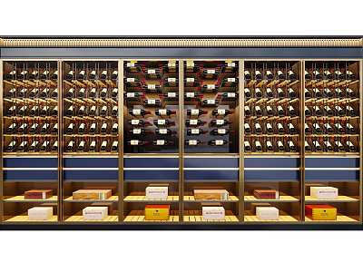 Elegant Wine Cabinet With Multiple Shelves Storing Abundant Wine Bottles And Cigar Boxes 3d model