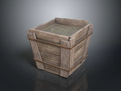 Rustic Wooden Storage Crate With Metal Straps For Home Organization 3d model