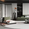 Modern Living Room Interior With Green Sofa Multiple Pillows And Round Carpet