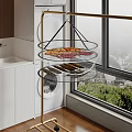 Golden Standing Clothes Hanger With Two Tier Mesh Drying Rack For Small Laundry Items 3d model