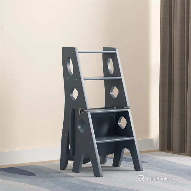 Practical Black Folding Step Stool With Perforated Steps For Home Indoor Use 3d model 
