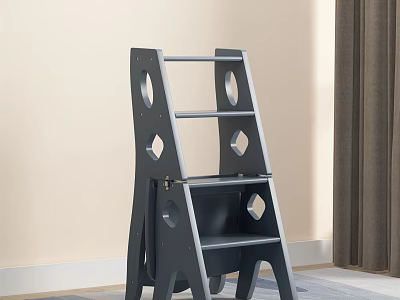 Practical Black Folding Step Stool With Perforated Steps For Home Indoor Use 3d model