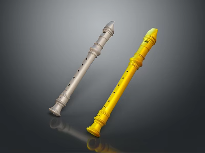 Silver And Yellow Recorders With Shiny Metallic Bodies And Precision Finger Holes 3d model