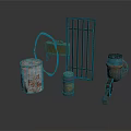 Old Rusty Barrel Green Machine Iron Gate Metal Pipe And Small Can Collection