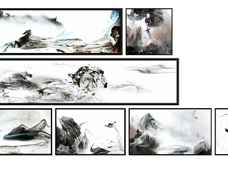 New Chinese Decorative Painting Ink Decorative Painting Combination 3d model