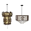 Traditional Chinese Chandeliers with Intricate Carvings Square and Round Lattice Patterns for Interior Decoration