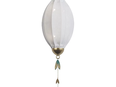 White Fabric Ovoid Chandelier with Gold Ball Base and Teal Feather-like Pendants 3d model