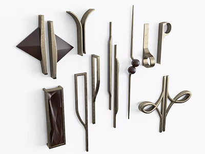 Various Modern Decorative Furniture Handles With Stylish Metal Designs For Cabinets And Drawers 3d model