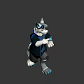 Game Movie Anthropomorphic Character With White Blue Fur Black Jacket And Mechanical Arm